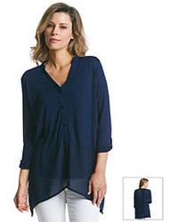 August Silk Button Front Chiffon Relaxed Knit Tunic