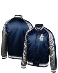 Mitchell & Ness Navy Chicago Cubs Colorblocked Satin Raglan Full Snap Jacket