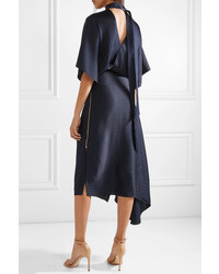 Roland Mouret Meyers Wrap Effect Asymmetric Hammered Silk Satin Midi Dress