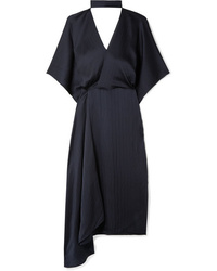 Roland Mouret Meyers Wrap Effect Asymmetric Hammered Silk Satin Midi Dress