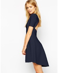 Asos Collection Skater Dress In Texture With Cut Out Back