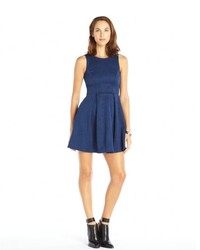 Wyatt Dusk Blue Stretch Woven Embossed Fit And Flare Sleeveless Dress