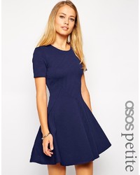 Asos Petite Skater Dress With Textured Seam Detail And Short Sleeves
