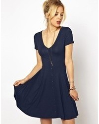 Asos Skater Dress With Buttons And Short Sleeves