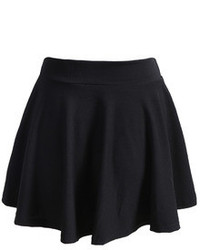 Elastic Waist Pleated Black Skirt