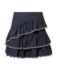 Ulla Johnson Ella Embroidered Ruffled Cotton Poplin Mini Skirt