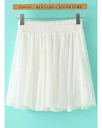 White Elastic Waist Pleated Chiffon Skirt