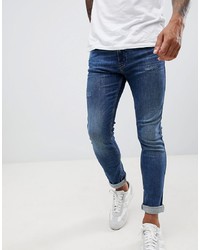 Hugo 734 Skinny Fit 5 Pocket Jean With Stretch Abrasions In Mid Wash
