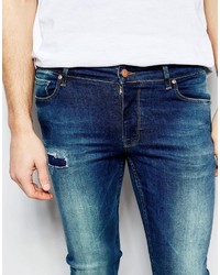 Asos Brand Extreme Super Skinny Jeans In Cropped Length With Raw Hem And Abrasions