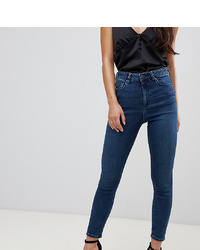 Asos Petite Asos Design Petite Ridley High Waist Skinny Jeans In Dark Stonewash Blue