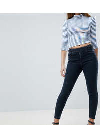 Asos Petite Asos Design Petite Ridley High Waist Skinny Jeans With Double D Ring Detail In Viola Deep Blue Wash