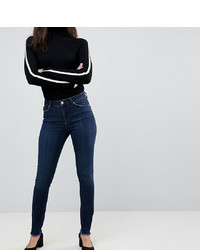 Asos Tall Asos Design Tall Lisbon Skinny Midrise Jeans In Dark Wash Blue In Ankle Grazer Length