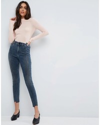 ASOS DESIGN Asos Ridley High Waist Skinny Jeans With Seamed Split Front In Valentine Dark Mottled Wash