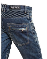 Balmain 18cm Washed Cotton Denim Biker Jeans