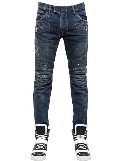 Balmain 18cm Washed Cotton Denim Biker Jeans, $1,800 | LUISAVIAROMA ...
