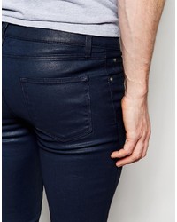 Asos Brand Extreme Super Skinny Jeans In Heavy Coated Navy