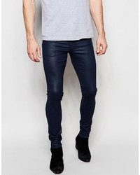 Asos Brand Extreme Super Skinny Jeans In Heavy Coated Navy