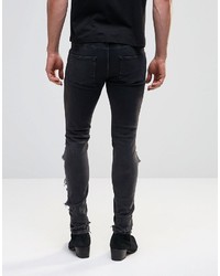 Asos Brand Extreme Super Skinny Jeans With Extreme Rips In Washed Black