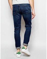 Asos Brand Skinny Jeans In Tinted Dark Wash With Rips