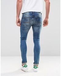 Asos Brand Super Skinny Jeans Tinted With Mega Rip And Repair
