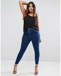 Asos Curve Curve Ridley High Waist Skinny Jeans In Deep Blue Wash