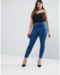 Asos Curve Curve Rivington Jegging In Rich Blue With Tobacco Stitch