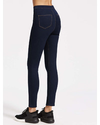Romwe High Rise Skinny Jeans With Top Stitching