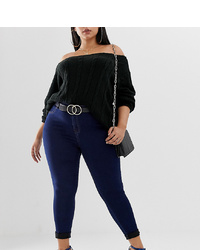 Missguided Plus High Waisted Skinny Jeans In Dark Blue