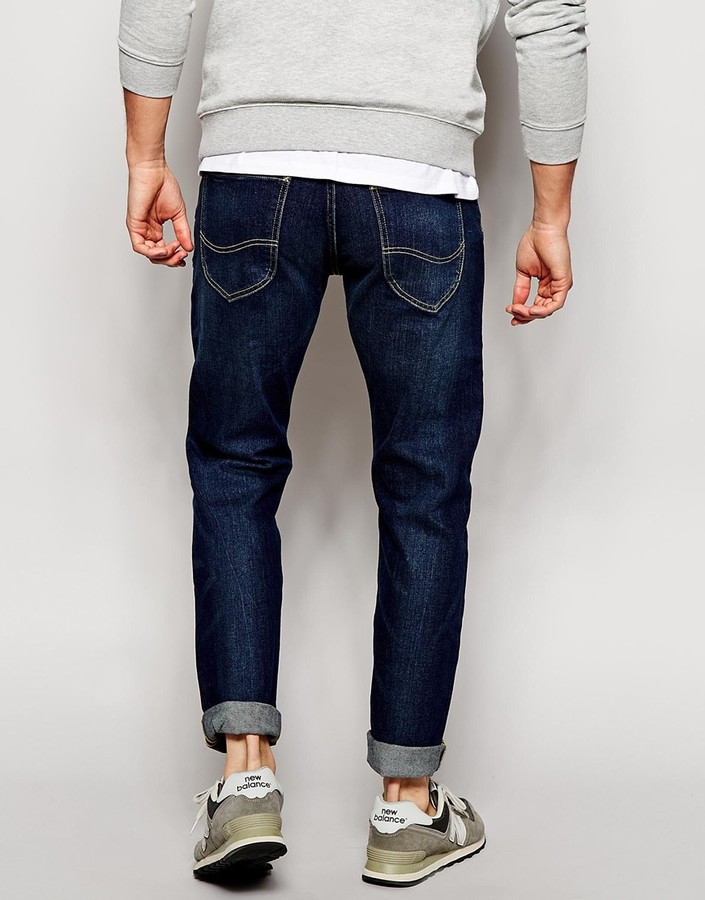Lee Jeans Luke Skinny Fit Night Sky Blue Dark Wash, $137 | Asos | Lookastic
