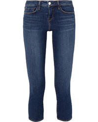 L'Agence Juliette Cropped Low Rise Skinny Jeans Mid Denim