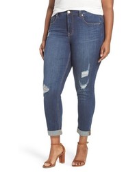 Melissa McCarthy Plus Size Seven7 Destructed Roll Cuff Stretch Skinny Jeans