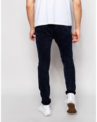 Pull&Bear Super Skinny Jeans In Dark Blue Acid Wash With Knee Rips