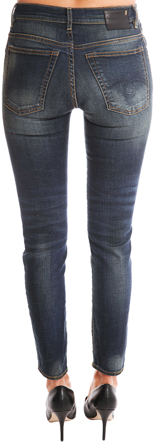 R 13 R13 High Rise Jean In Dark Worn 325 Blue Cream Lookastic