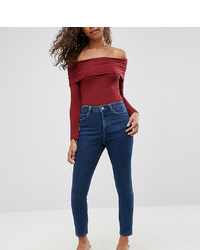 Asos Petite Ridley High Waist Skinny Jeans In Clece Wash