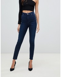 ASOS DESIGN Ridley High Waist Skinny Jeans In Dark London Blue Wash