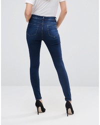 Asos Ridley High Waist Skinny Jeans In Minx Dark Stonewash Blue