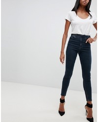 ASOS DESIGN Ridley High Waist Skinny Jeans With Double D Ring Detail In Viola Deep Blue Wash
