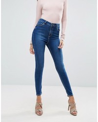Asos Ridley Skinny Jeans In Hester Dark Stonewash With Contrast Threads