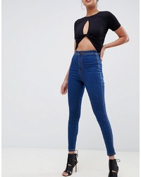 ASOS DESIGN Rivington High Waisted Jeggings In Flat Rich Blue Wash