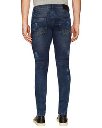 Side Quilted Skinny Washed Moto Jeans