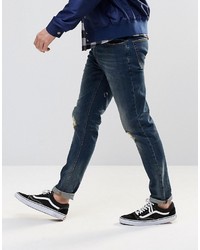 Asos Skinny Jeans In Dirty Blue With Rips