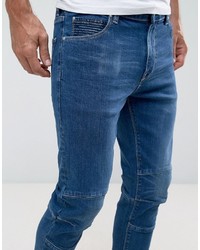 Asos Skinny Jeans In Mid Wash Blue Biker