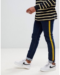 ASOS DESIGN Skinny Jeans In Rinse Wash With Mustard Velour