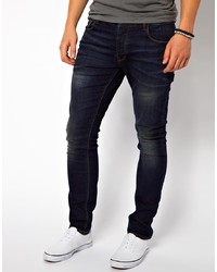 Solid Skinny Jeans Dark Distressed