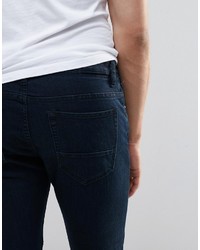 Pull&Bear Super Skinny Jeans In Dark Wash Blue With Knee Detail
