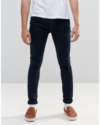 Pull&Bear Super Skinny Jeans In Dark Wash Blue With Knee Detail