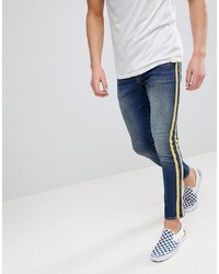 ASOS DESIGN Super Skinny Jeans In Mid Wash With Yellow S