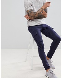 ASOS DESIGN Super Skinny Jeans In Navy With Cargo Pockets