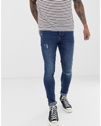 ONLY & SONS Super Skinny Washed Blue Jeans With Knee Break