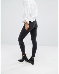 Only Ultimate Mid Waist Ankle Grazer Skinny Jeans With All Over Rips